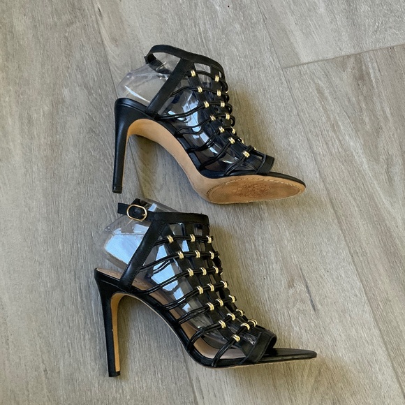VINCE CAMUTO Kalare Caged Heels  Black with Gold Size 10 - Picture 5 of 10